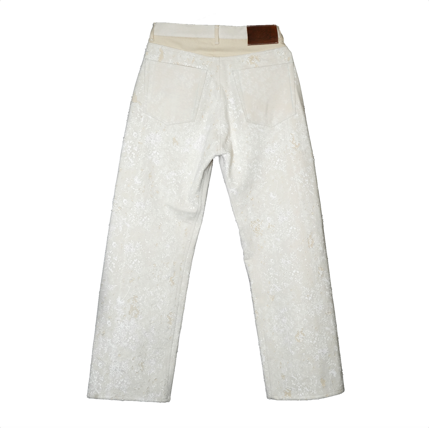Flower Pattern Rubber Printing Damage Denim【White】FPR001-WH