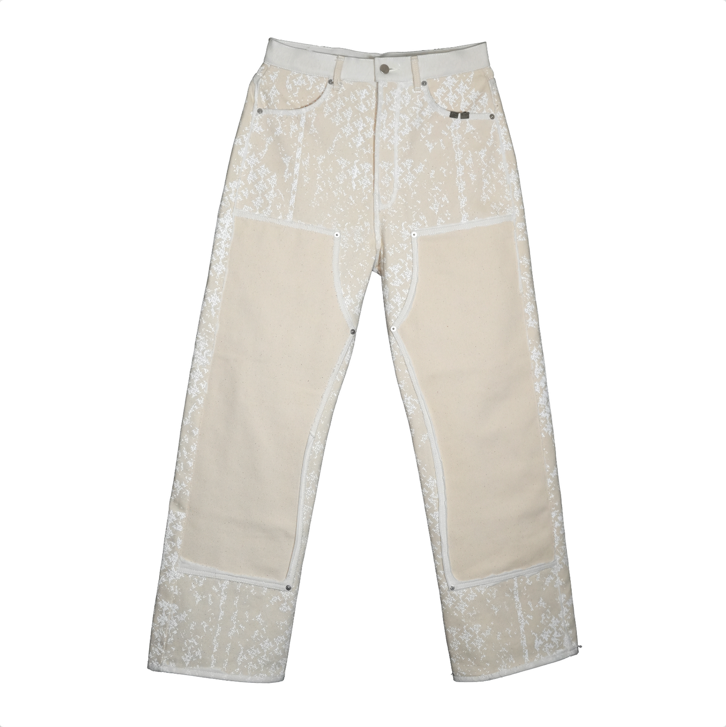 Tribal Pattern Rubber Printing Double Knee Denim 【White】TPR002-WH