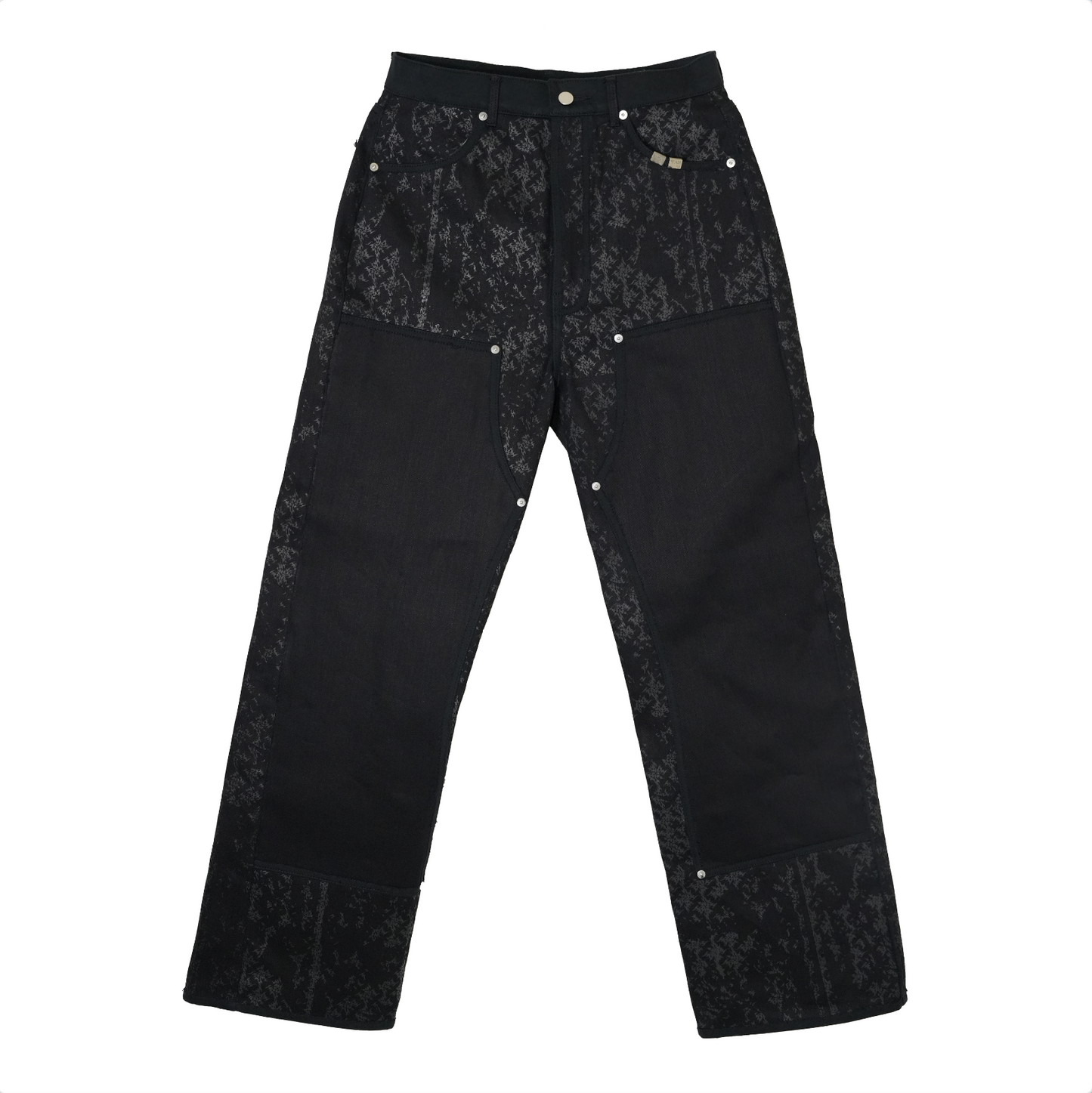 Tribal Pattern Rubber Printing Double Knee Denim 【Black】TPR002-BK