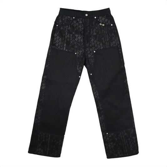 Tribal Pattern Rubber Printing Double Knee Denim 【Black】TPR002-BK