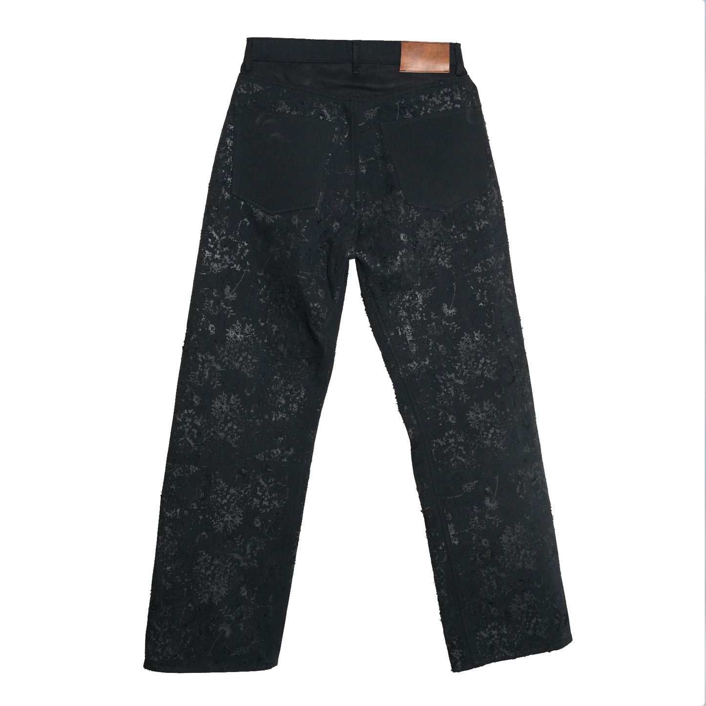 Flower Pattern Rubber Printing Damage Denim 【Black】FPR001-BK